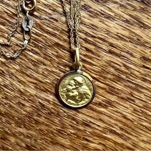 14K Gold Religious Charm Pendant Round Circle Jesus Joseph Spiritual Protection